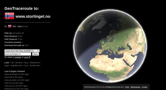 example geotraceroute view for www.stortinget.no